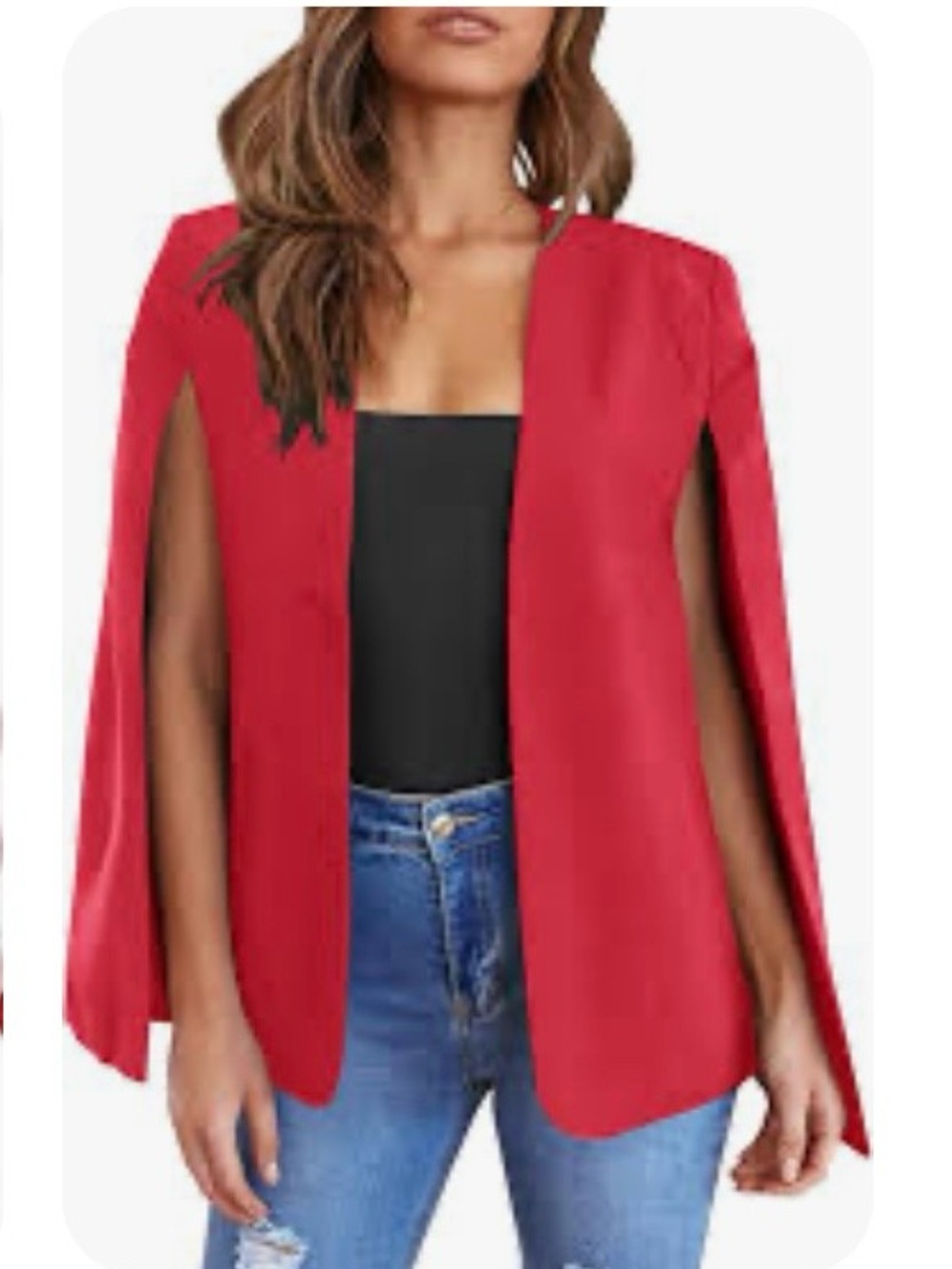 Zara Red Open-Front Cape Sleeve Sweater
